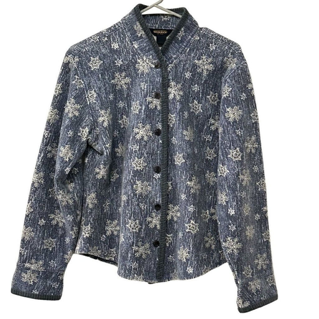 Woolrich John Rich & Bros Women's Blue Jacket Snow Flakes, Button Front, #O1411