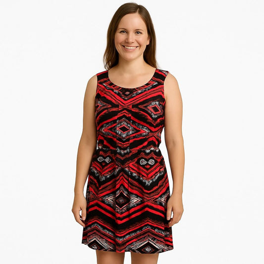 S.L. Fashions Print Summer Dress, Sleeveless, Knee Length, Size 16, Zip Pockets