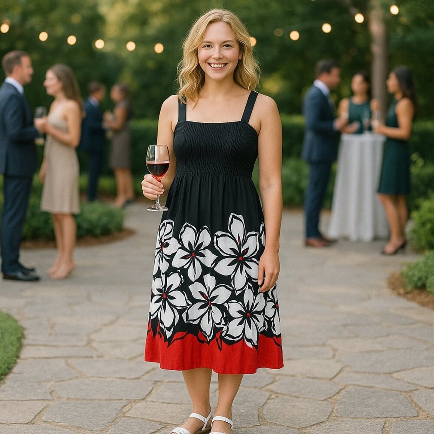 R&K, Red / Black/ Flower Dress Sz. 9 Women's Casual Dress
