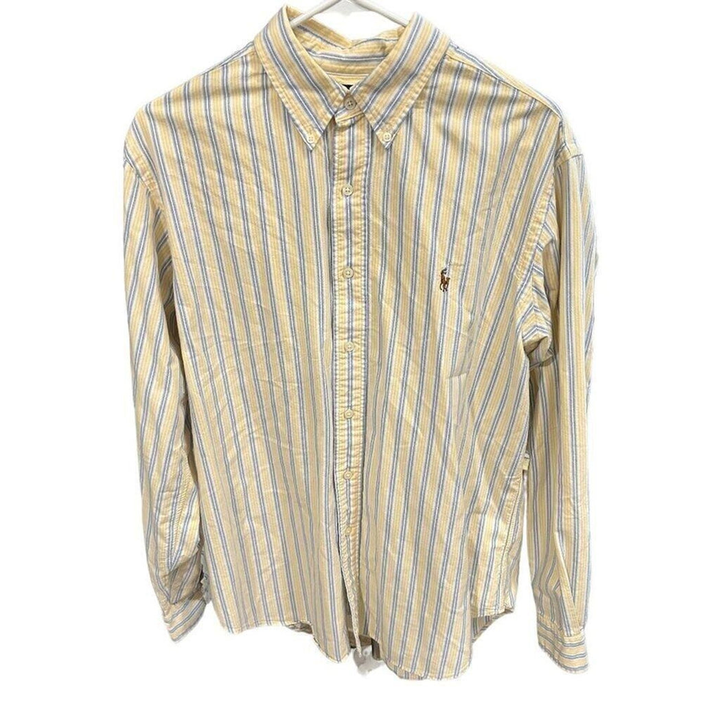 Ralph Lauren Yellow & White Striped Dress Shirt – Size Large – Classic Button-Up #M1382