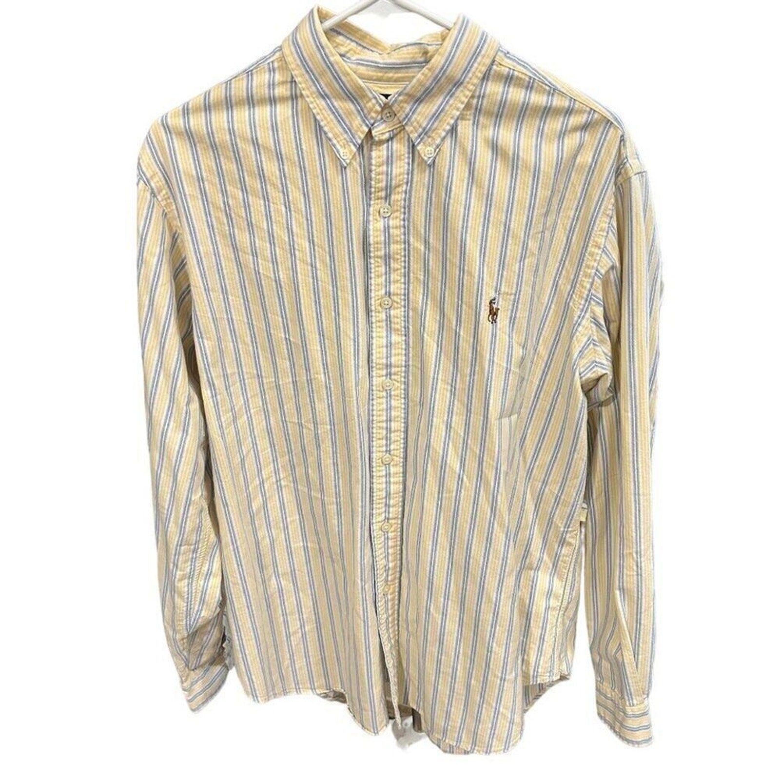Ralph Lauren Yellow & White Striped Dress Shirt – Size Large – Classic Button-Up #M1382