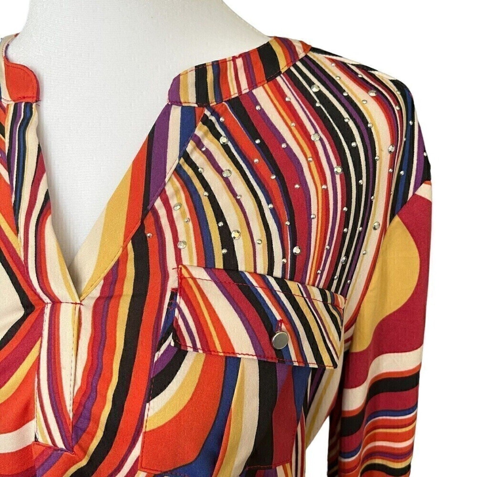 Cocomo Women’s High-Low Blouse | Artistic Pattern, Size M – 1118