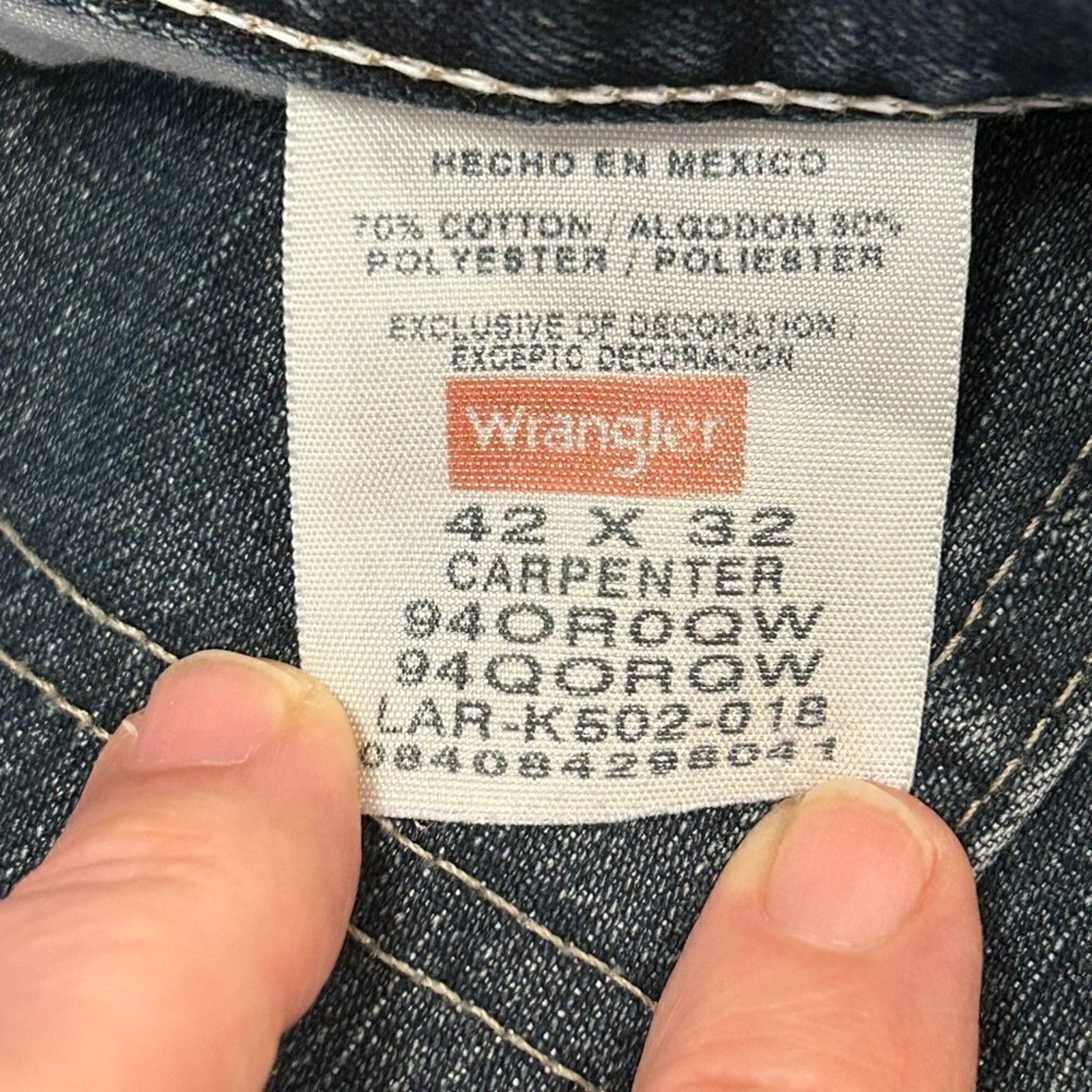 Wrangler Originals Womens, Mens Work Denim Jeans Size 42 Carpenter Plus #1383