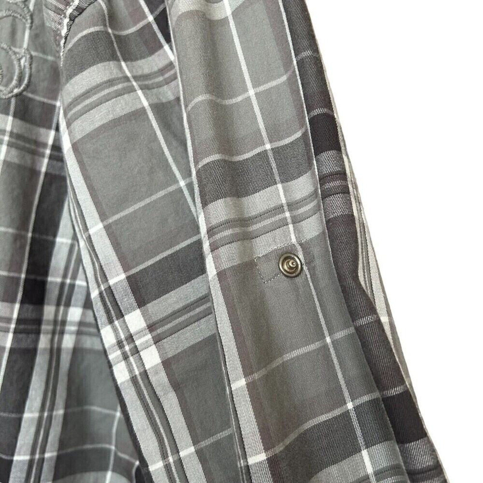 Reguest Mens Plaid Ruby Snap Front Pkts. Long Sleeve Embroidered Size 3XL #G1250