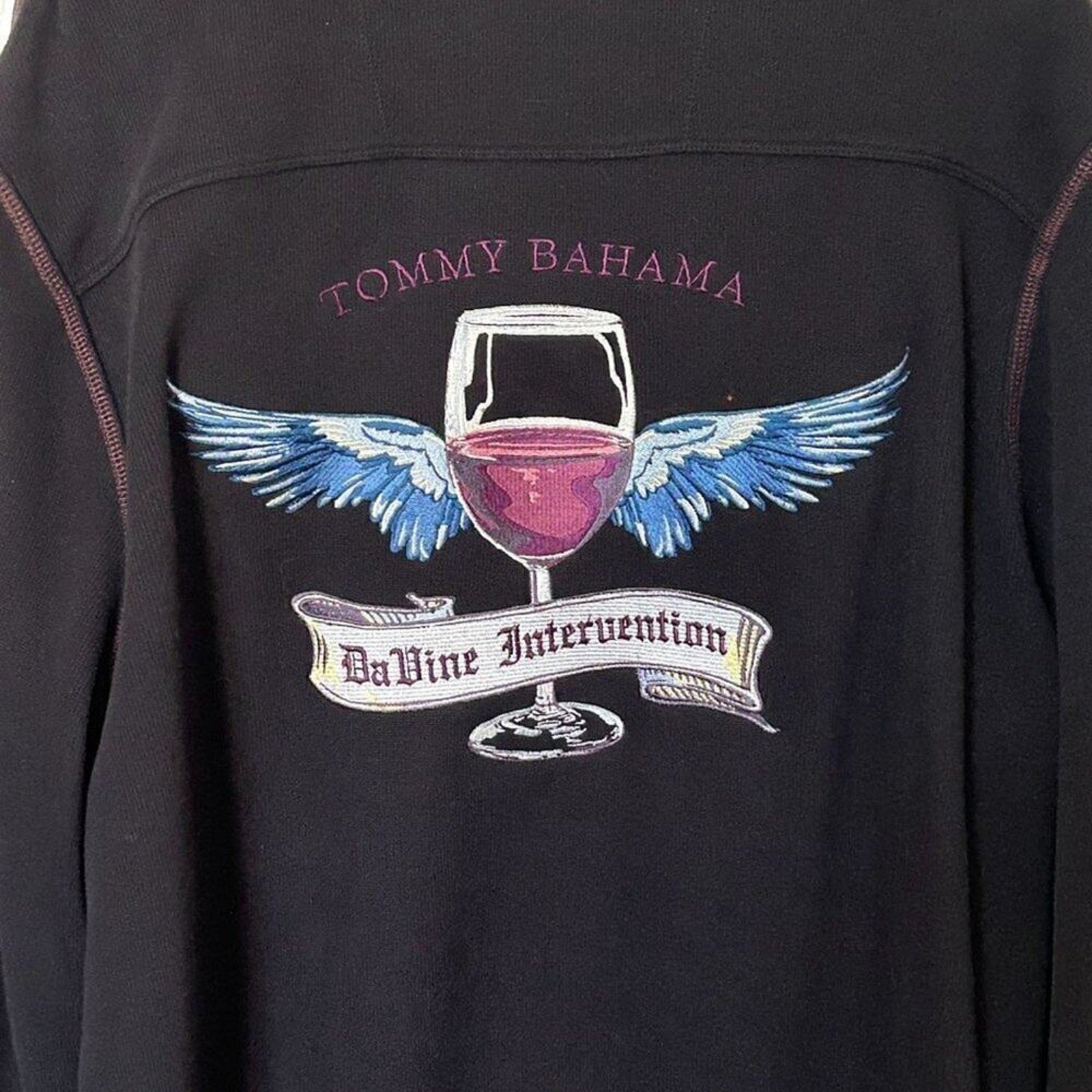 Tommy Bahama VTG 1/4 Zip Sweatshirt De'Vine Intervention Embroidered Blk.Sz. L