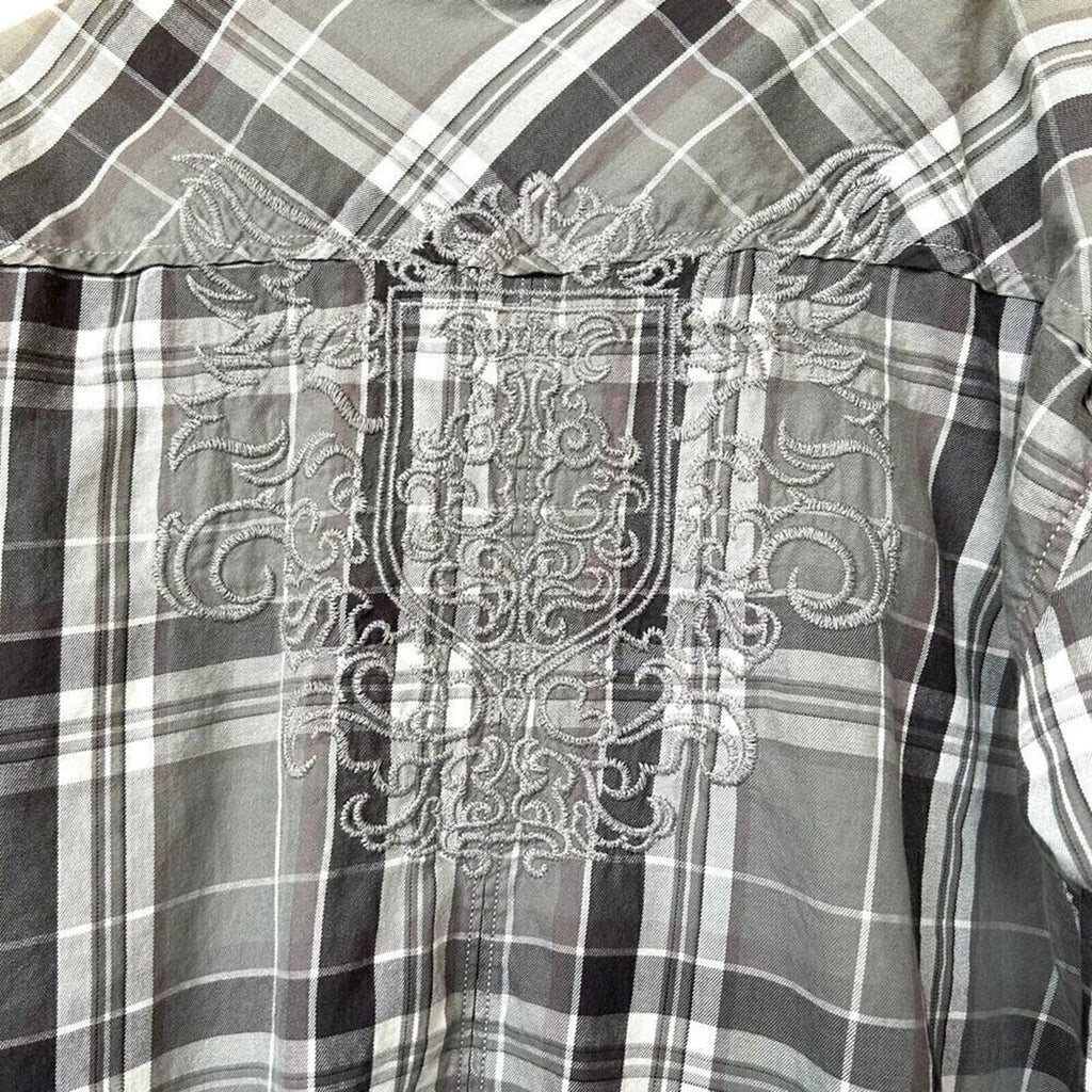 Reguest Mens Plaid Ruby Snap Front Pkts. Long Sleeve Embroidered Size 3XL #G1250