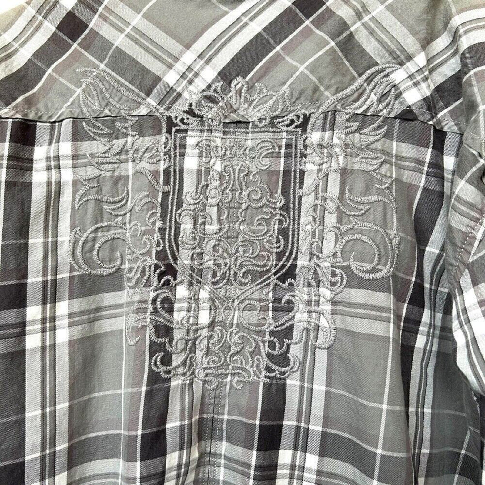 Reguest Mens Plaid Ruby Snap Front Pkts. Long Sleeve Embroidered Size 3XL #G1250