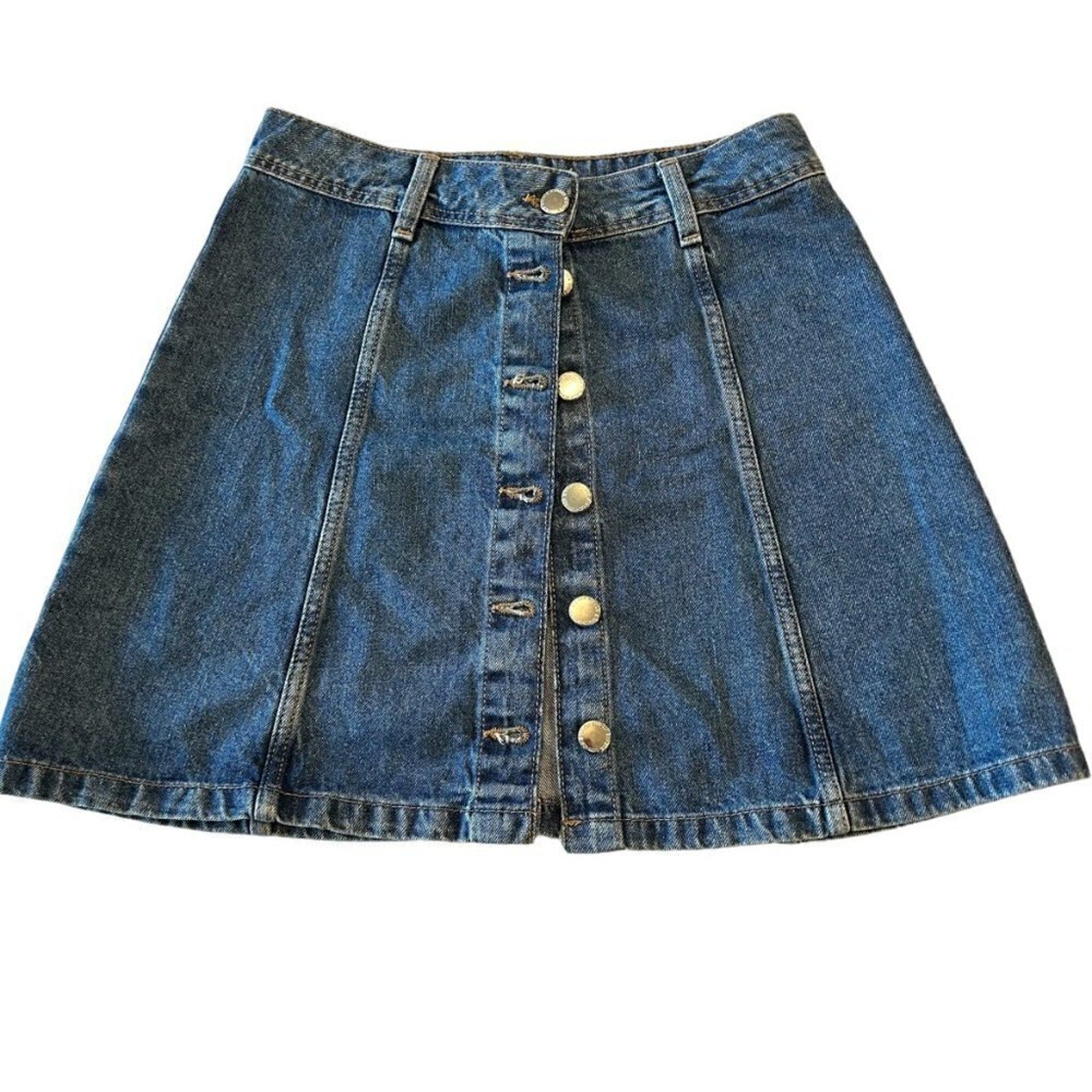 Divided Denim Mini Skirt Full Button Up Size 2 Blue 100% Cotton #12