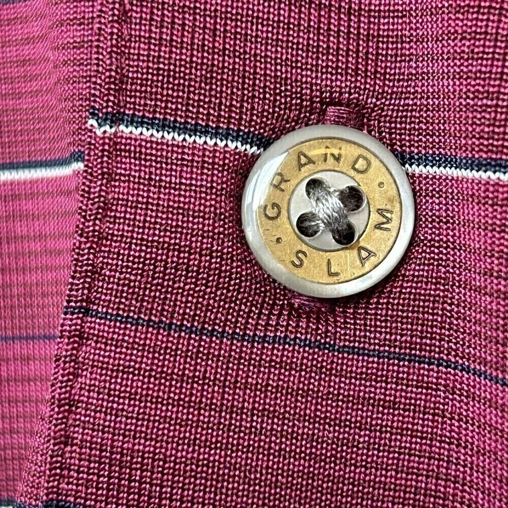 Grand Slam Polo Shirt Mens Sz. XL Burgundy Striped Short Sleeve Golf #H1272