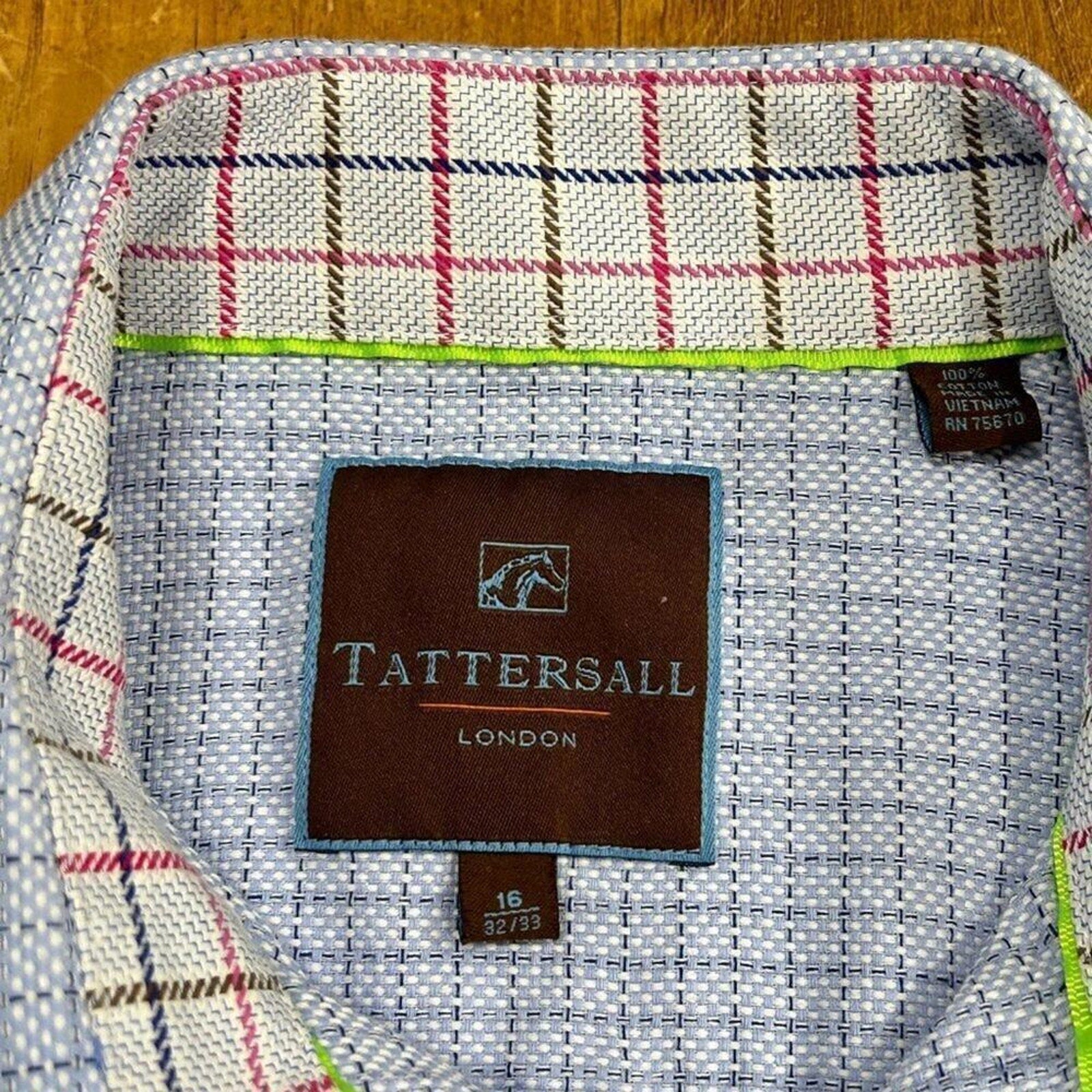 Tattersall of London Men's Shirt, Size 16 100% Heavy Cotton Button Up #N1404
