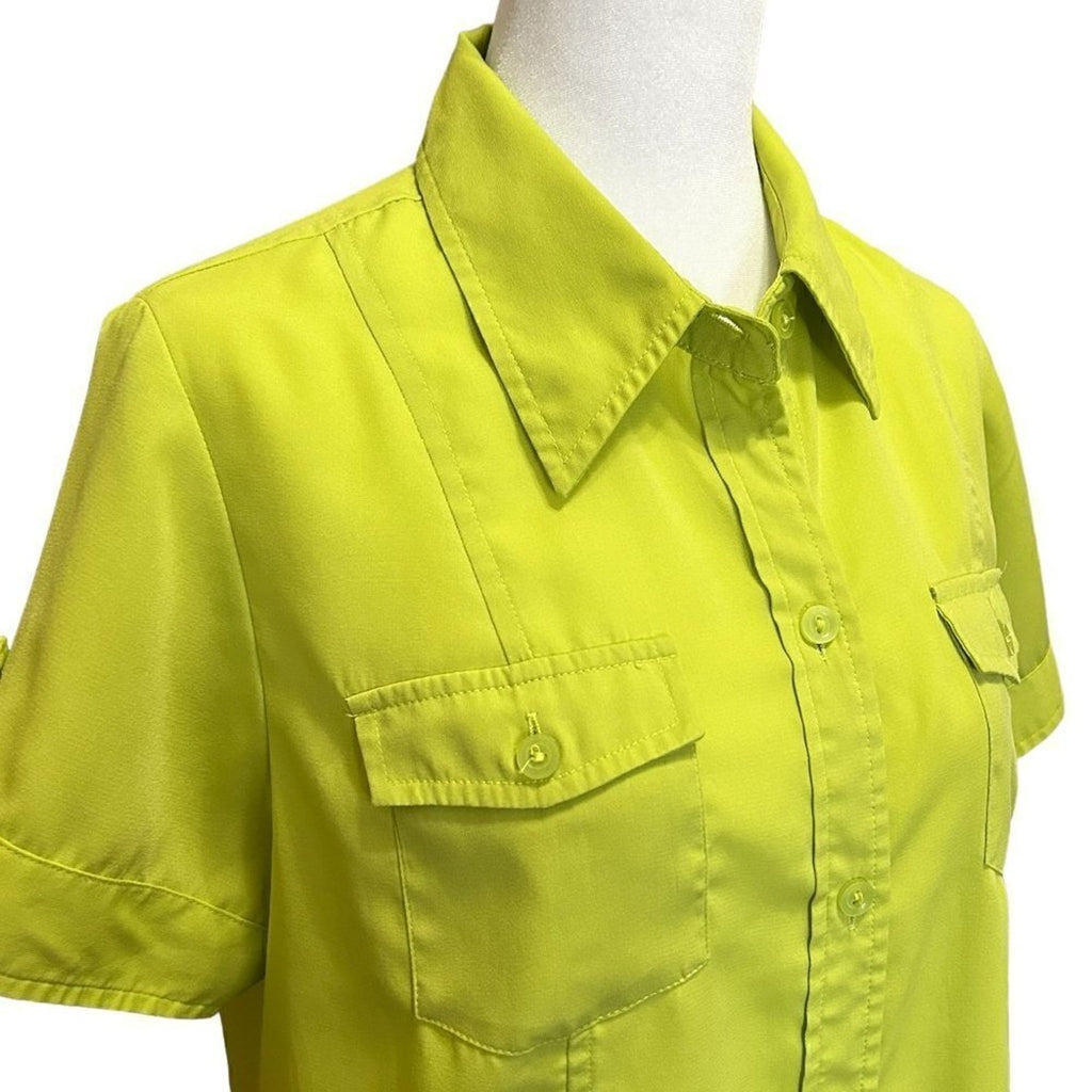 Joanna Women's Blouse Size L, Lime Green Top Short Sleeve #B1465