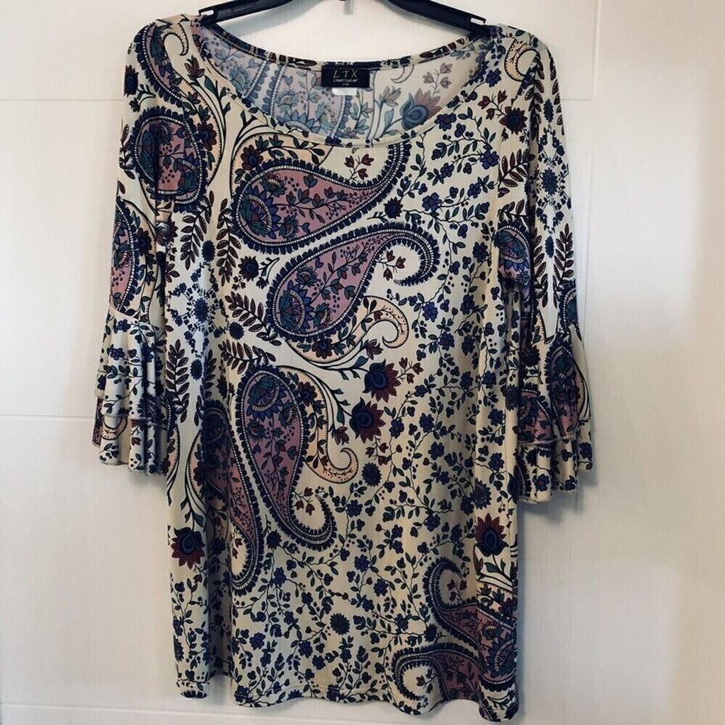 LTX Sportswear - Women's ( XL ) Paisley Print, Bell Sleeves A-line Tunic Blouse