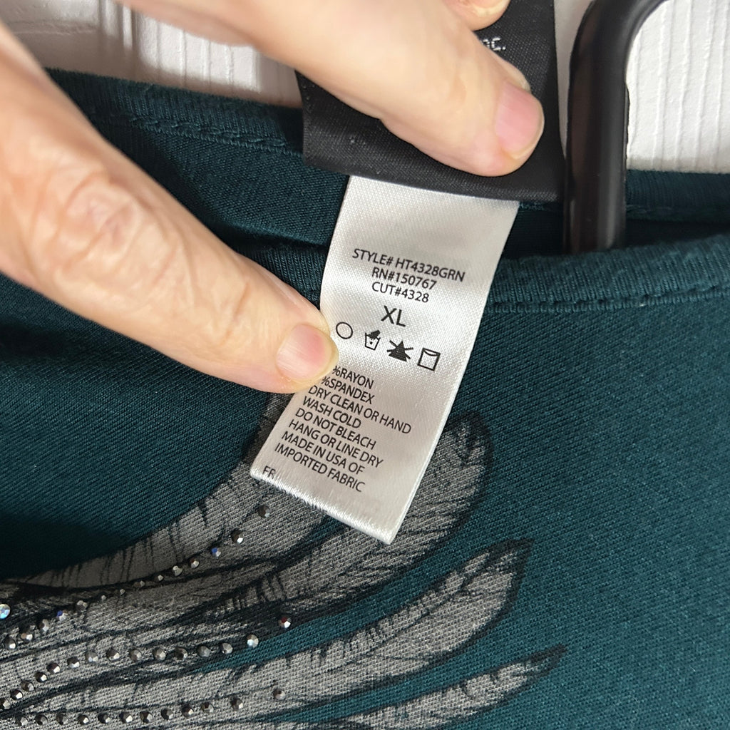 Harley Davidson T-Shirt Womens XL Open Shoulder Jeweled Wings Green