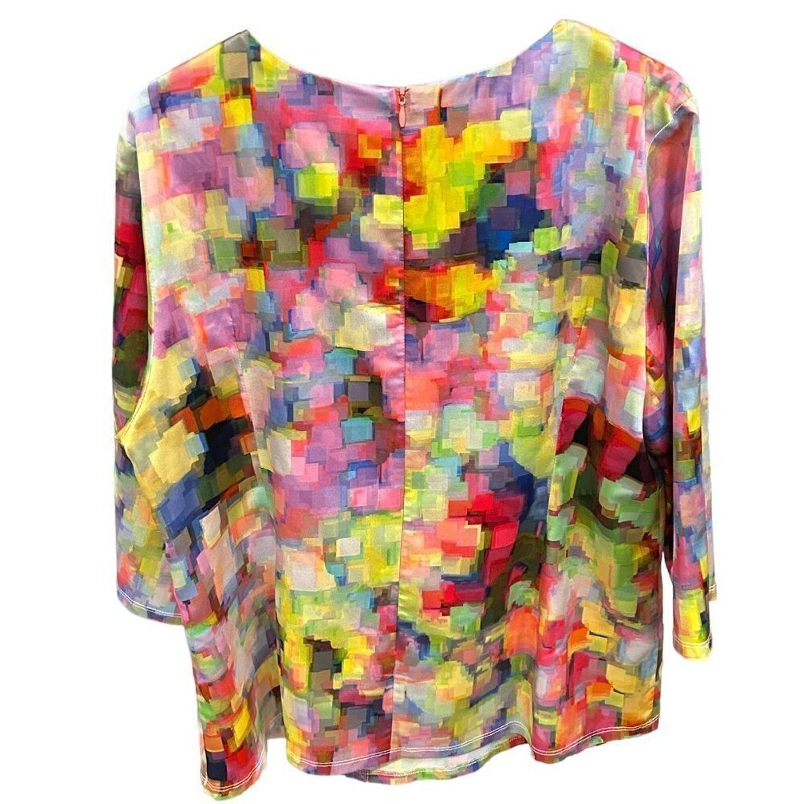 JOEFFER CAOC Womens Blouse Size L Multi-Color Abstract Tunic Artcore 3/4 Slv.#HB