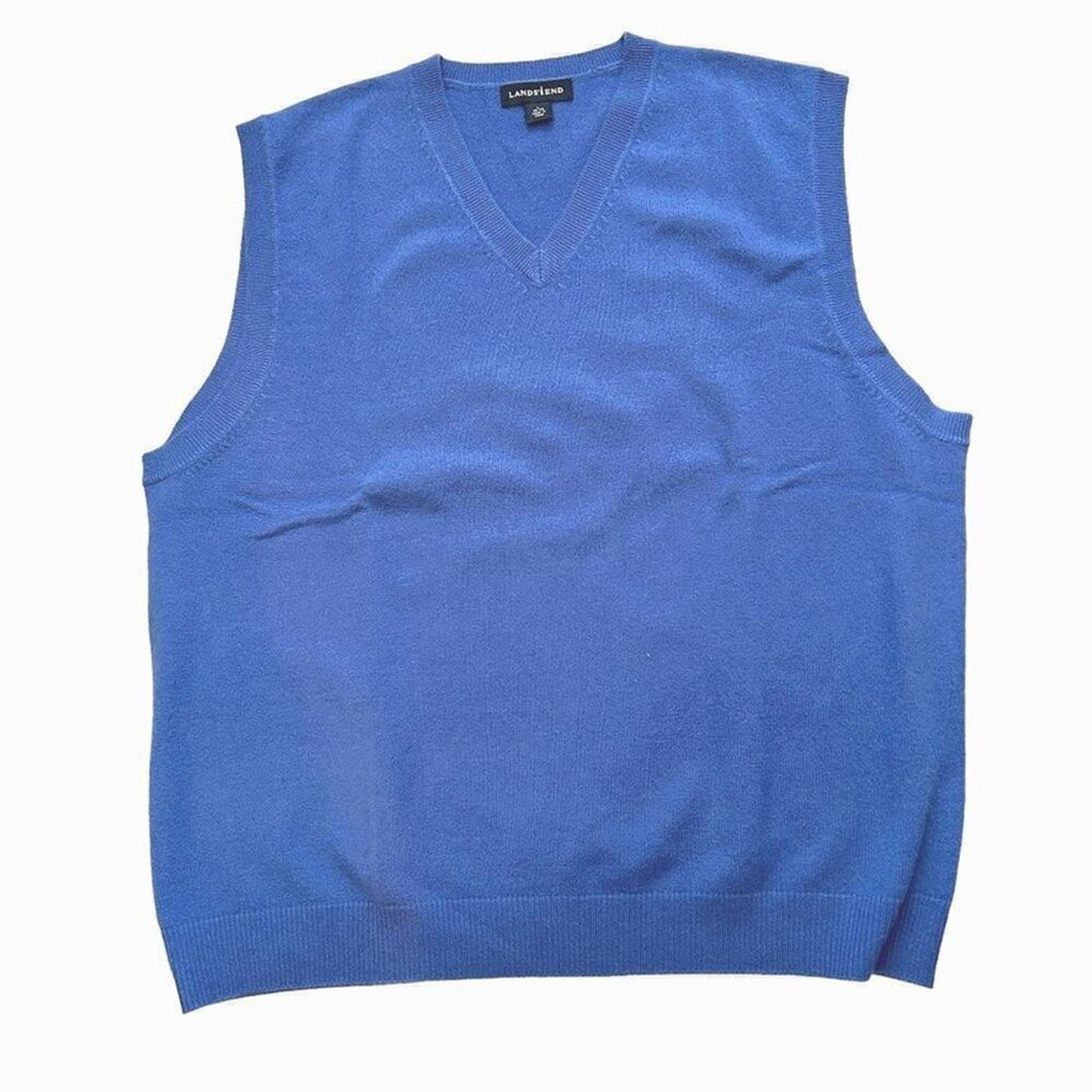 Lands End Vintage 90's 100% Cashmere Sweater Vest Blue V-Neck Golf
