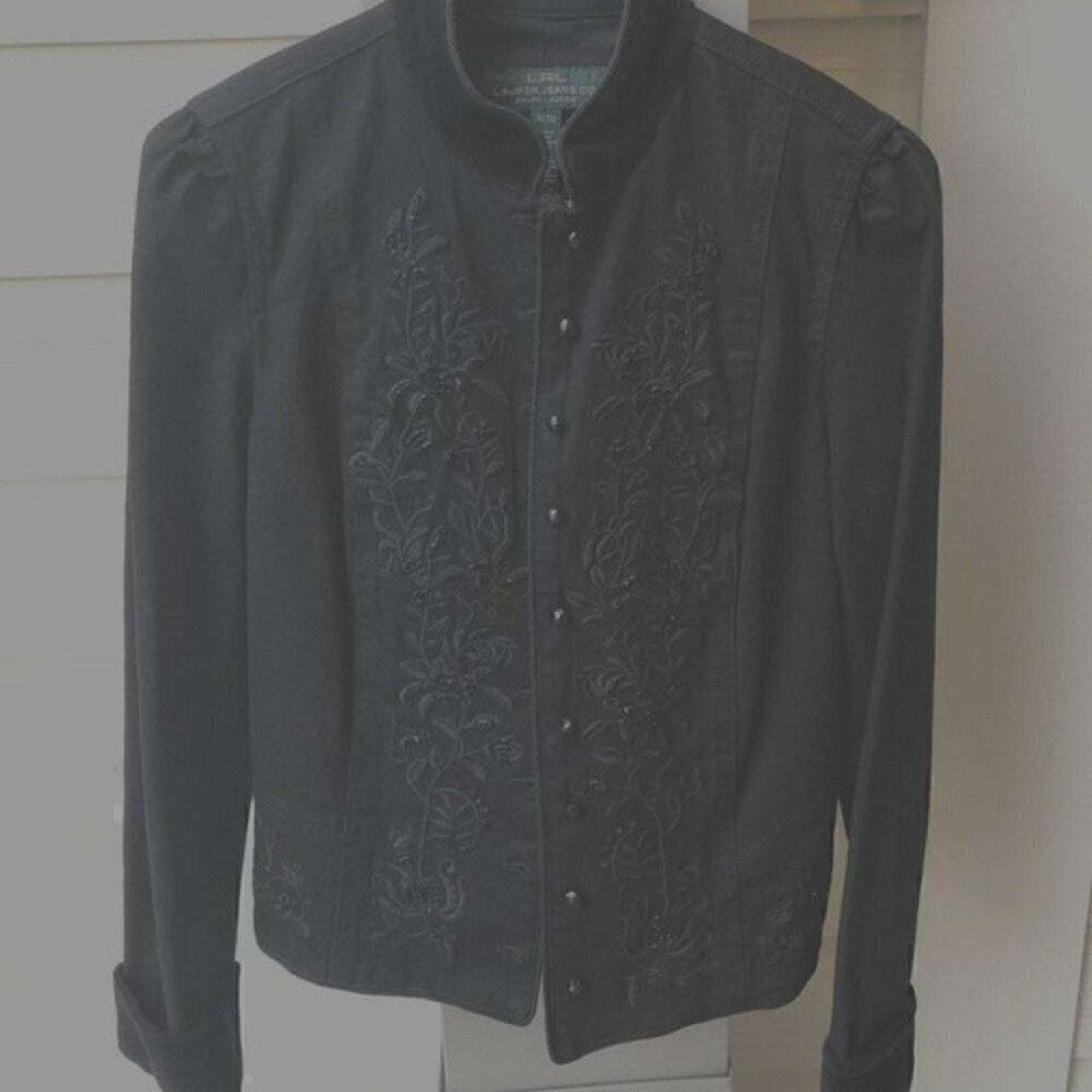 Lauren by Ralph Lauren Black Denim & Velvet Cuff Jacket, Button front Sz: M #BH