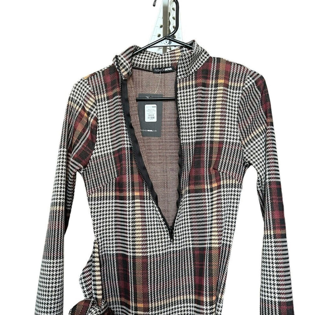 Fashion Nova “Warm It Up” sleeveless plaid mini dress size M #HB