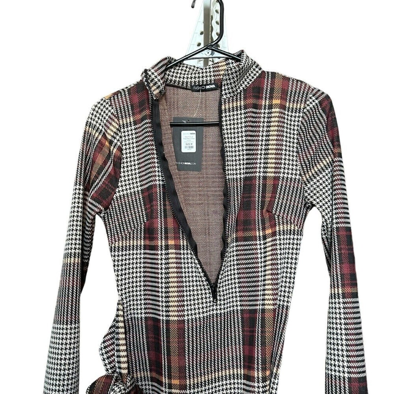 Fashion Nova “Warm It Up” sleeveless plaid mini dress size M #HB