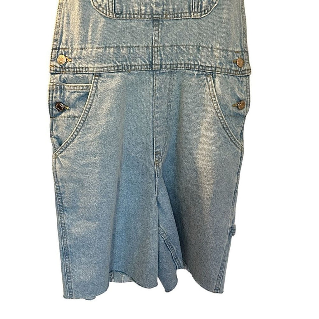Denim Co. Overall Shorts Size (See Photos) Light Wash, Hook Straps / BiB #P1479