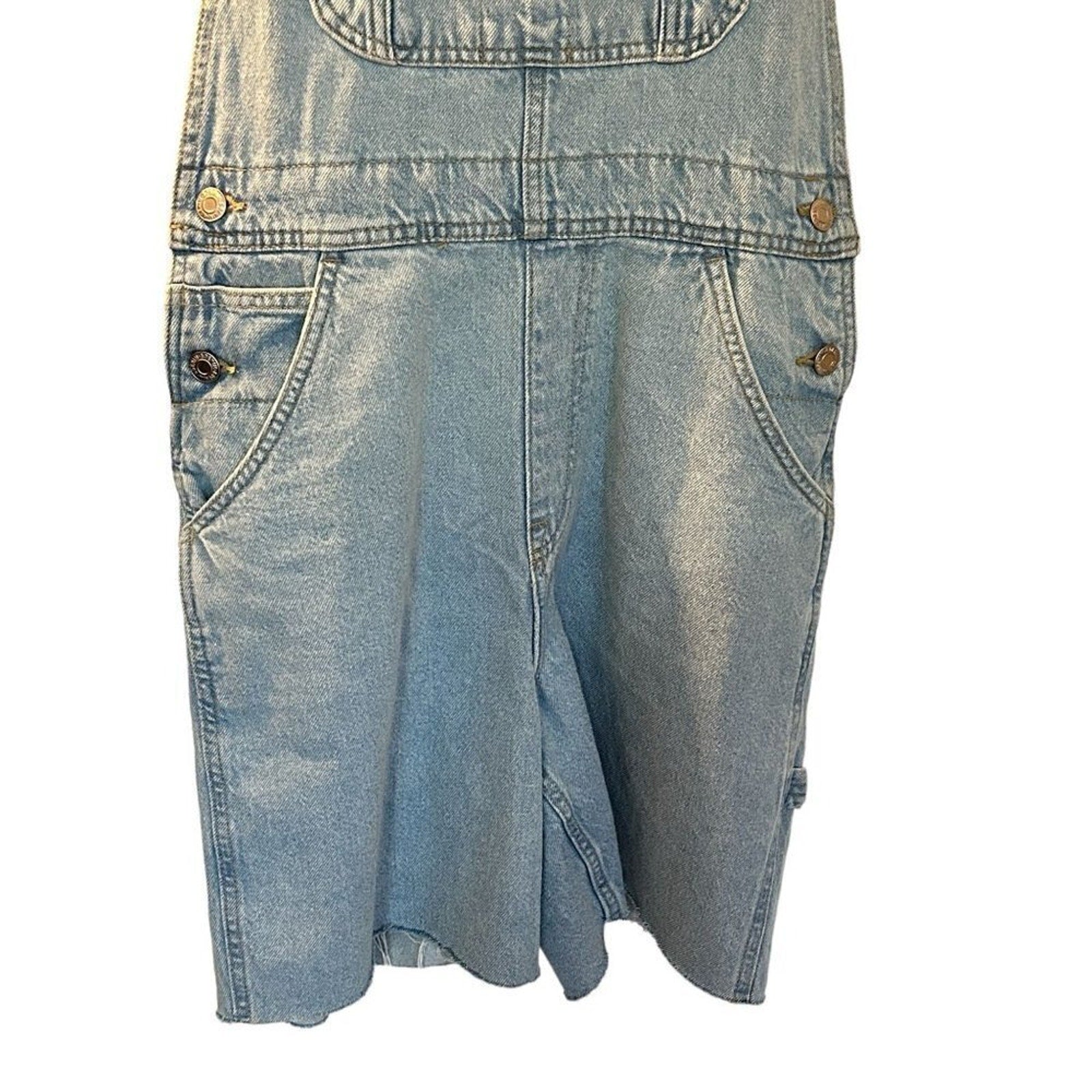 Denim Co. Overall Shorts Size (See Photos) Light Wash, Hook Straps / BiB #P1479