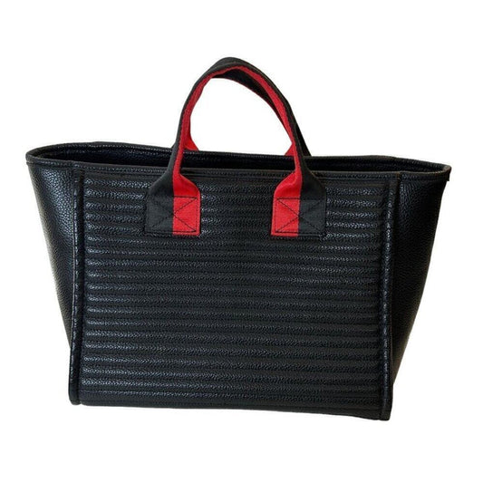 Steve Madden Tote Bag Handbag Black With Red Trim Dual Handles Zip Closure #CLO