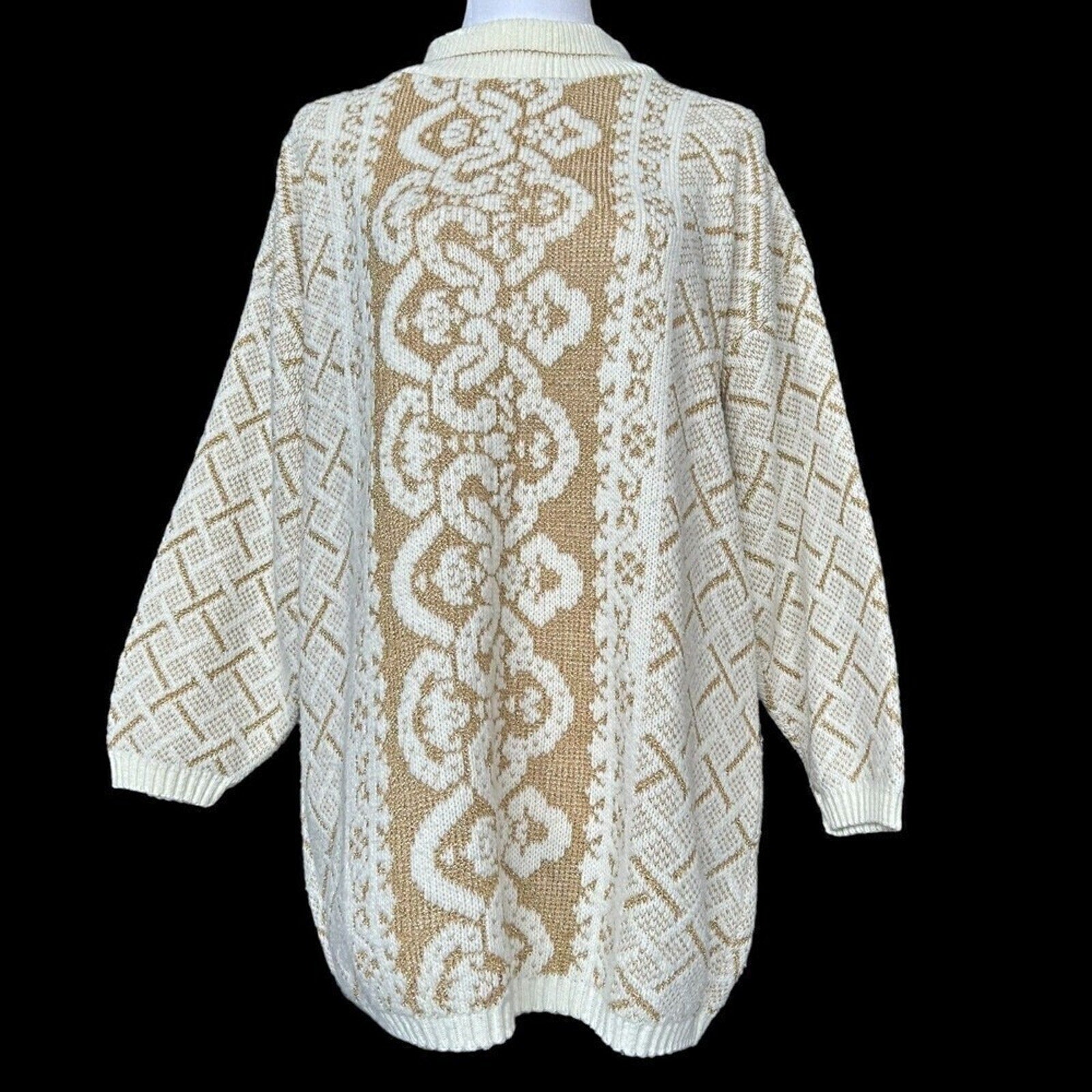 Dana Scott Vintage Cream / Metallic Gold Holiday Festive  Sweater Size M, #H1281