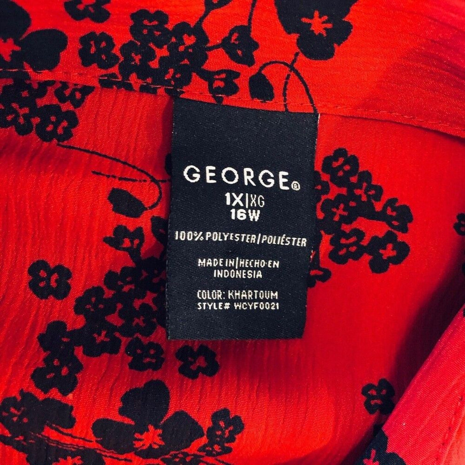 George - Women's Blouse Size 1X (16) Red / Black Floral Print