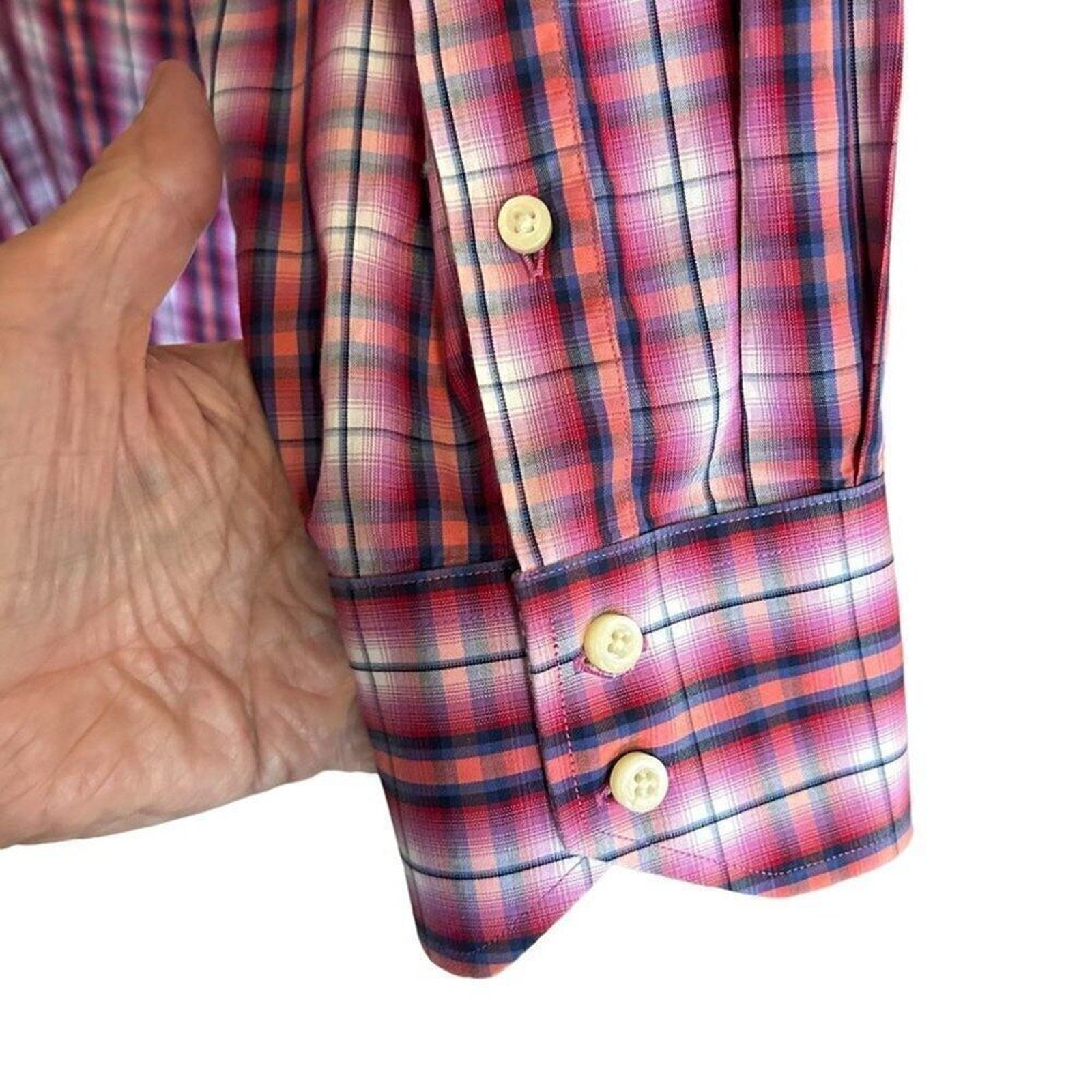 Thomas Dean TD Men's Shirt Button Up Size XXL Plaid Collar Cuffs Designer  #B145
