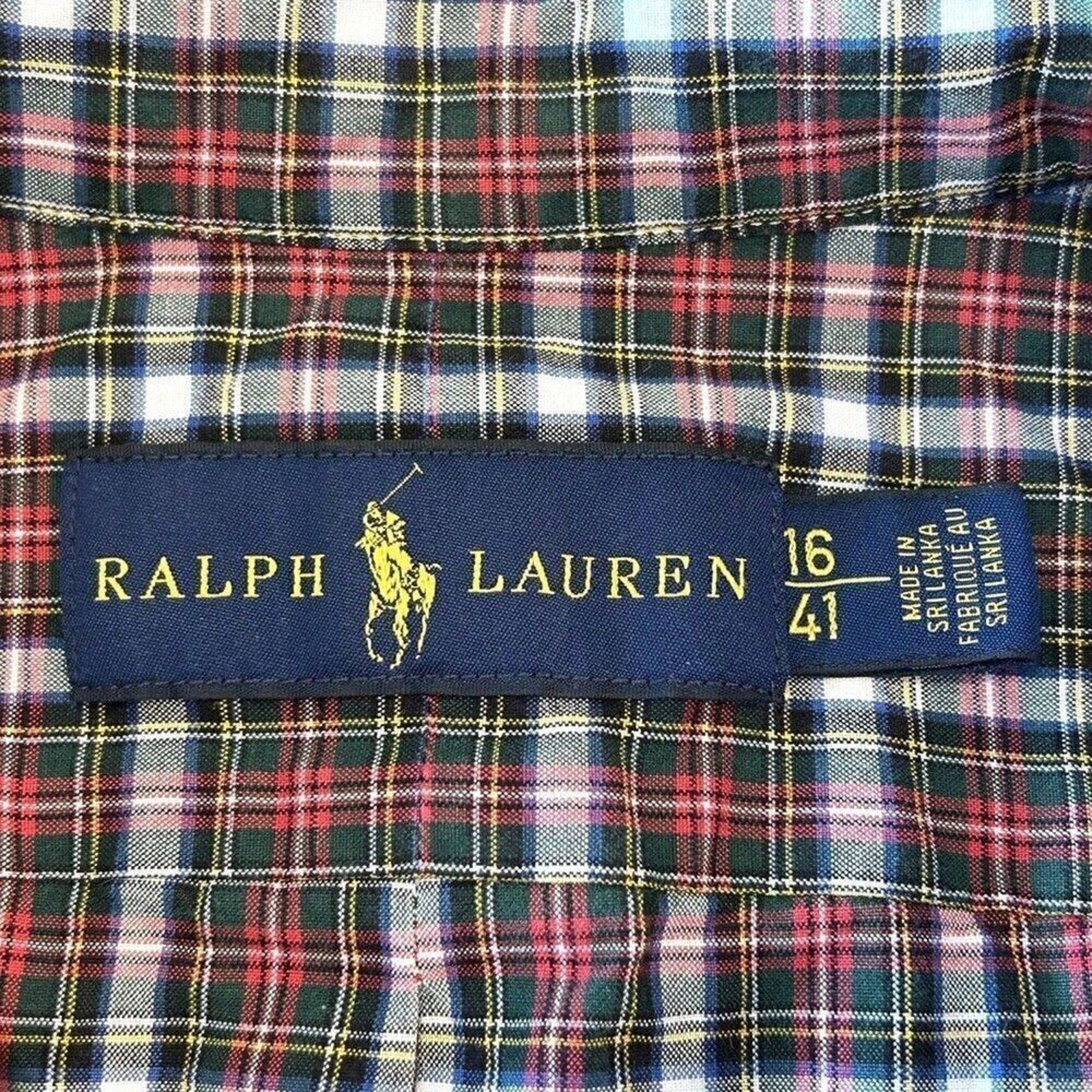 Ralph Lauren Vintage 90s Mens Long Sleeve Plaid Shirt, Size 16, #1150