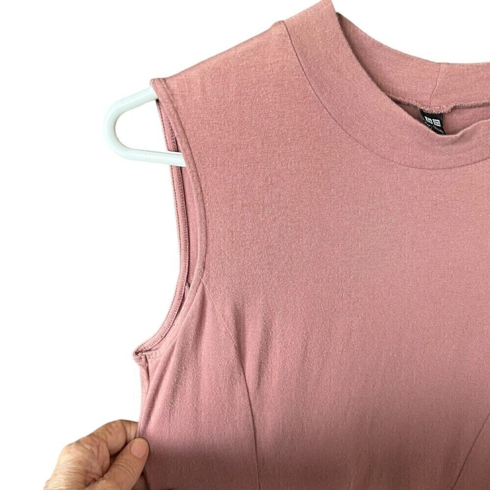 Women’s Basic Sleeveless Casual Dress – Soft Stretch Cotton in Mauve Pink, Size L