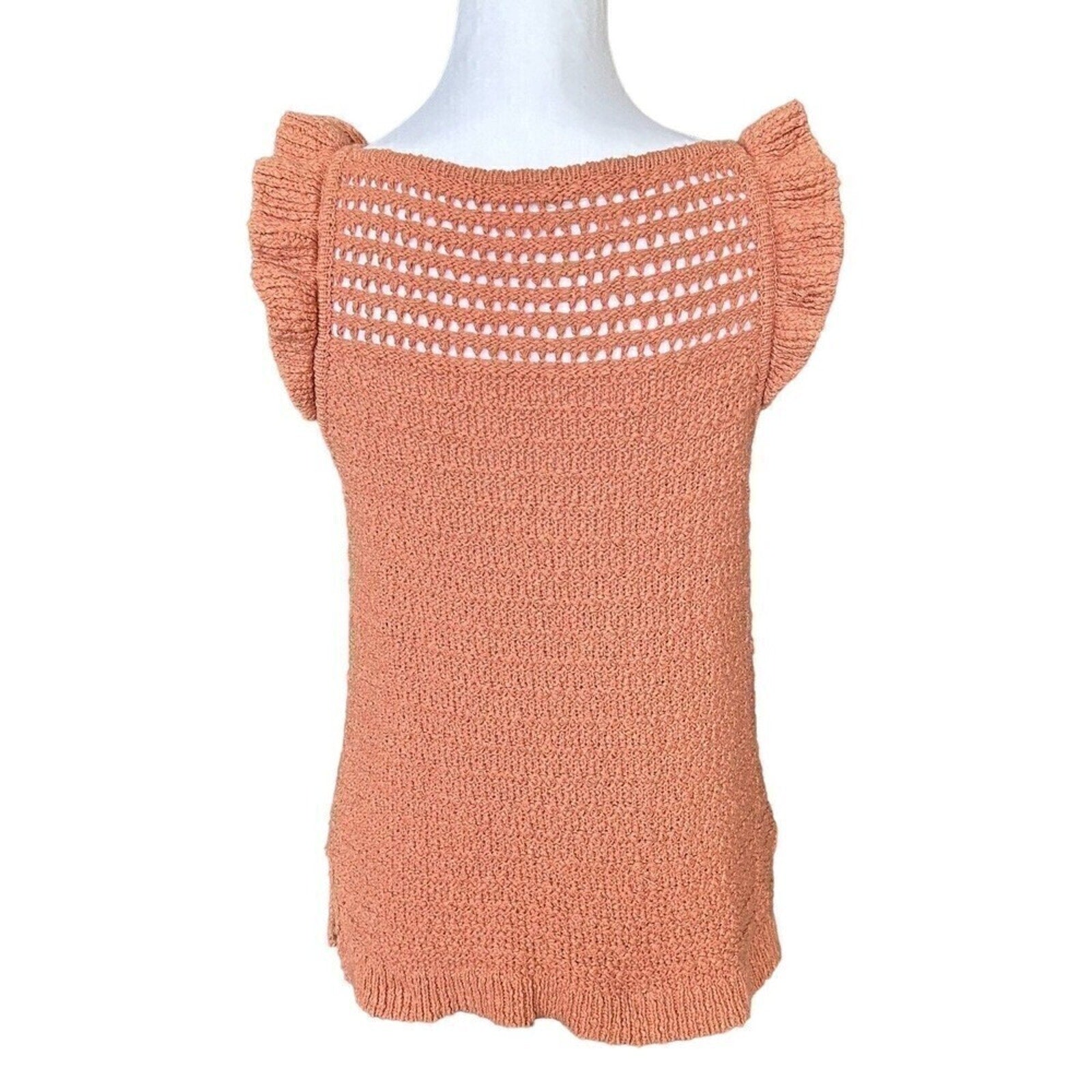 Wishlist Women's Sweater, Fall Orange, Short Sleeve, Size M, Cotton Knit #H1290