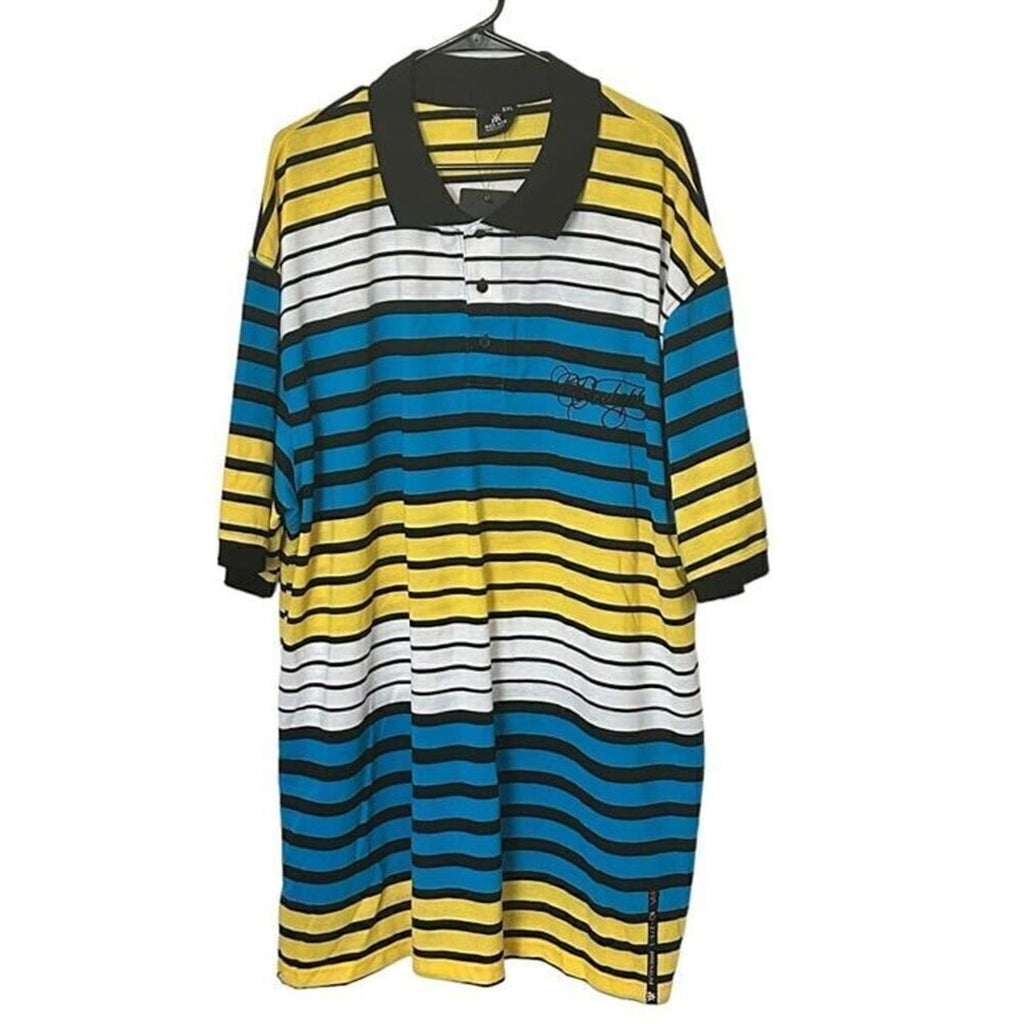 Red Ape Men's Polo Shirt Size 5X, Horizontal Stripe Black, Blue, Yellow #G1513