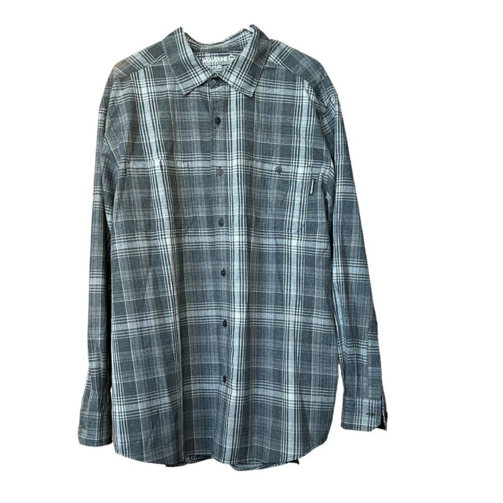 Wolverine Shirt Men's Size XL GREY Plaid Long Sleeve Button Down #F1216
