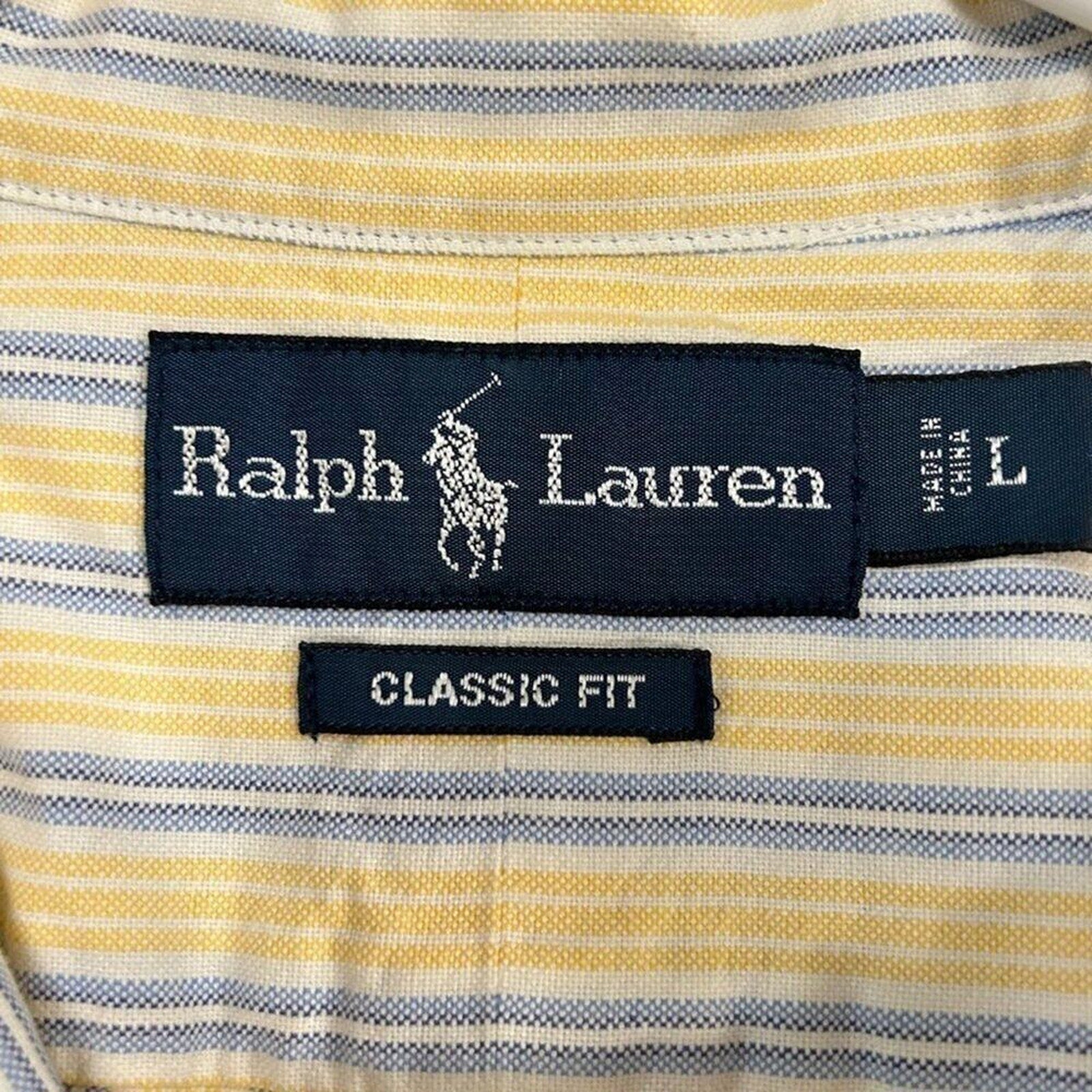 Ralph Lauren Yellow & White Striped Dress Shirt – Size Large – Classic Button-Up #M1382