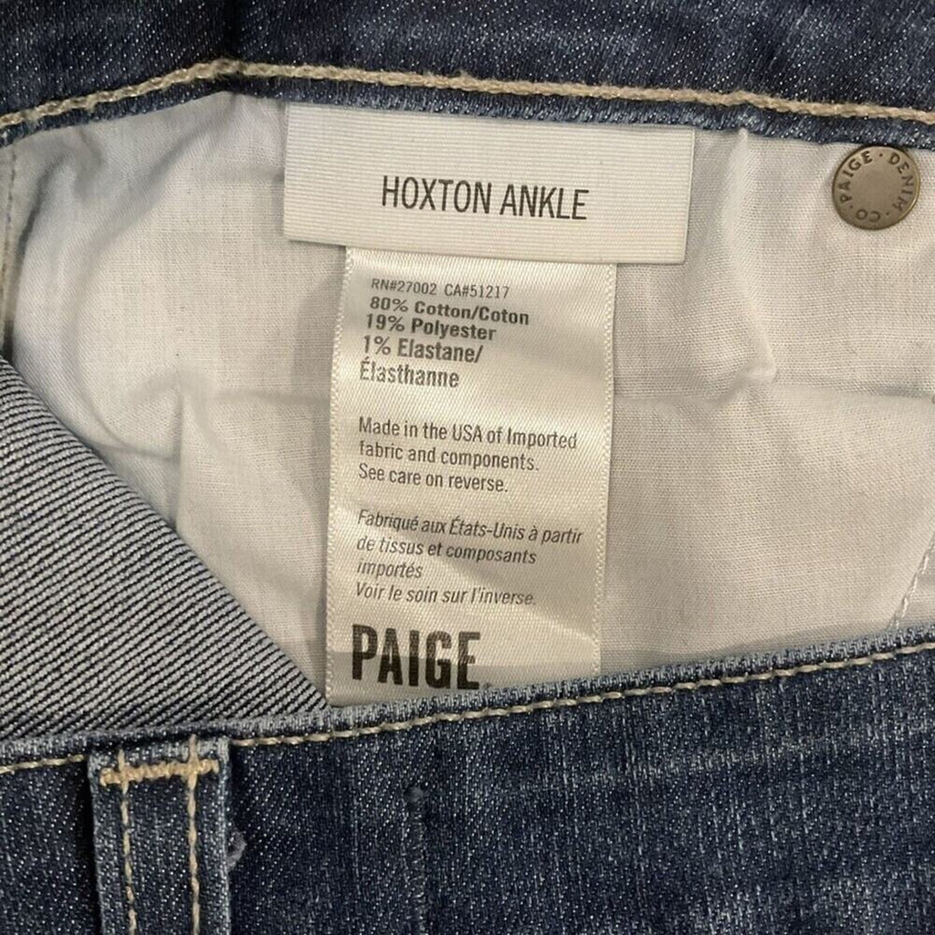 PAIGE Hoxton Women's Size 27 w27 Blue Denim Ankle Distressed Hem  Skinny Jeans
