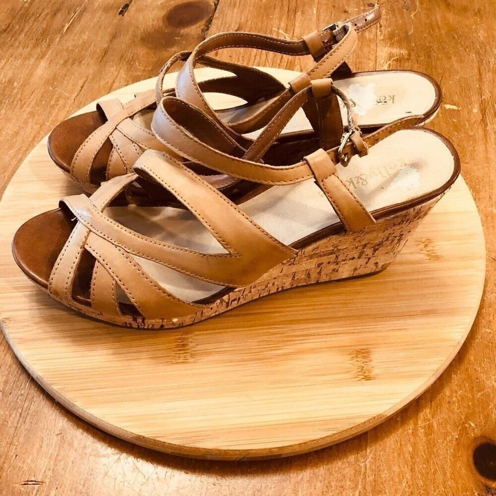 Kelly & Katie Cork Heel Wedge Sandals — Women’s Size 10