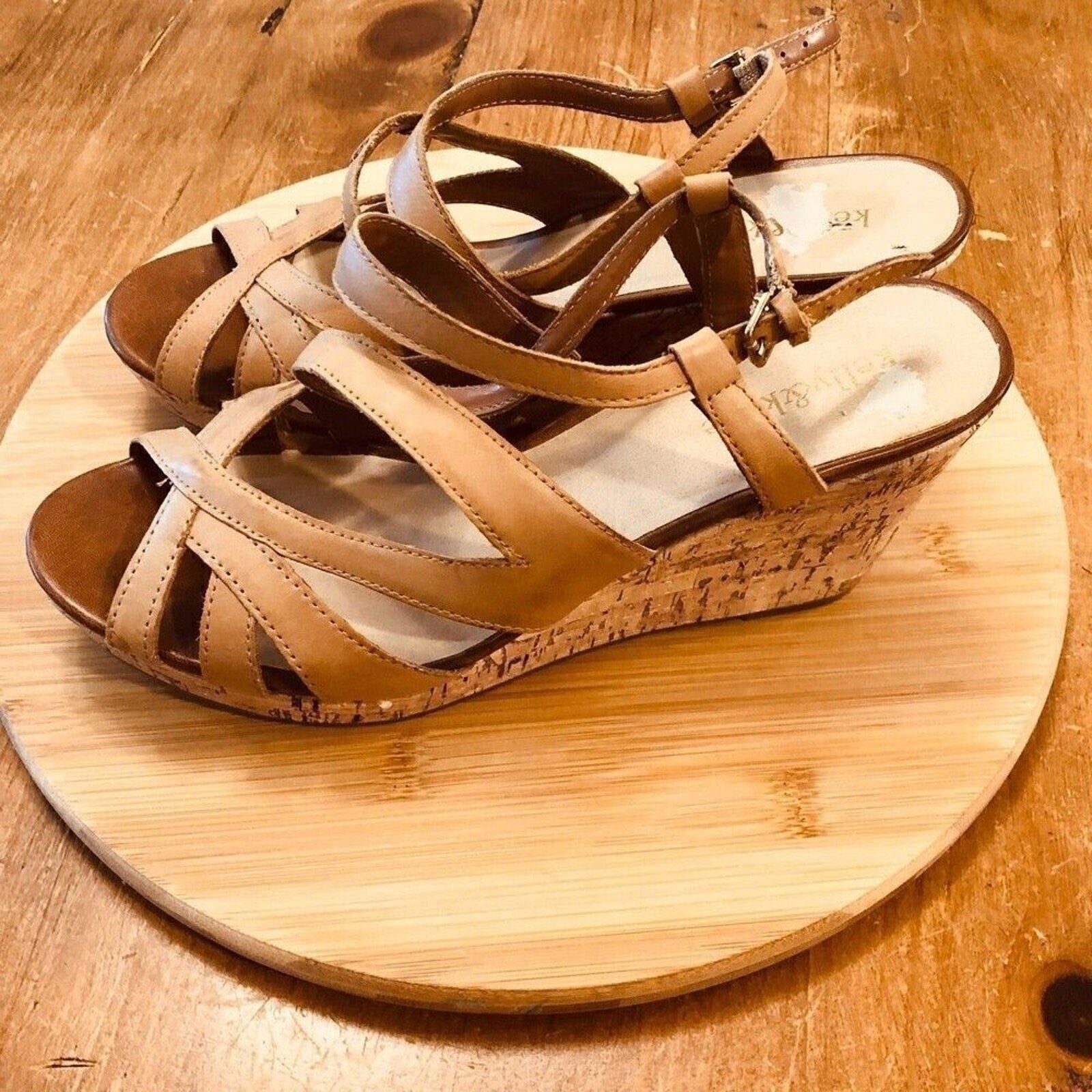 Kelly & Katie Cork Heel Wedge Sandals — Women’s Size 10