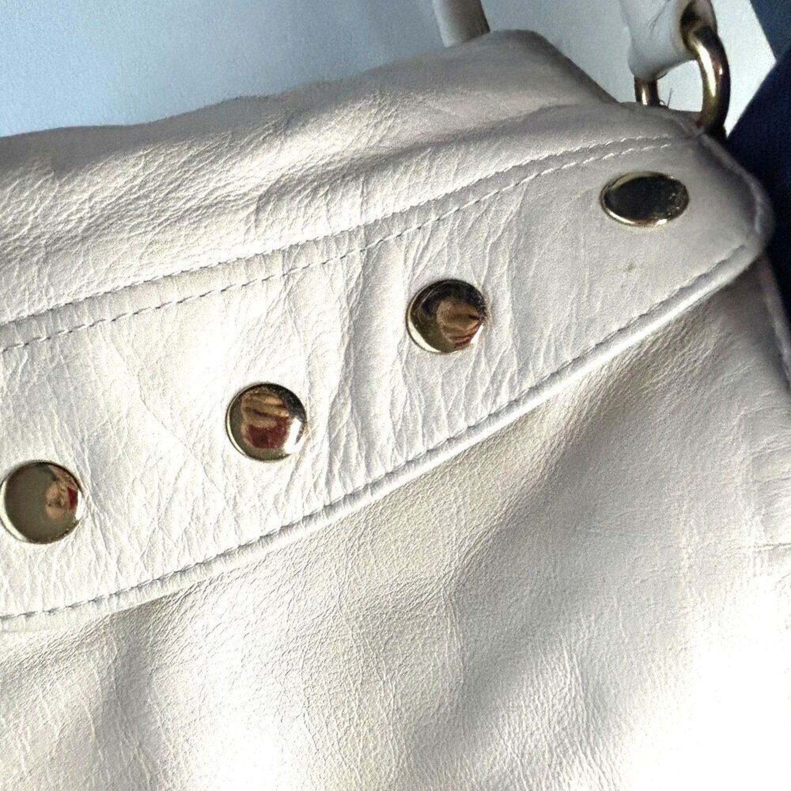 EMMA FOX Guc Pebbled Leather Satchel Crossbody Bag Cream Gold