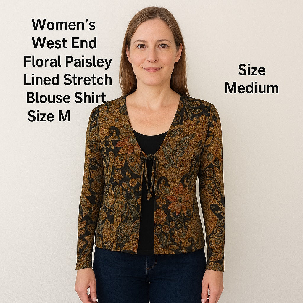 West End Women's Top Size M Floral Mosaic Cardigan With Black Camisole #HC
