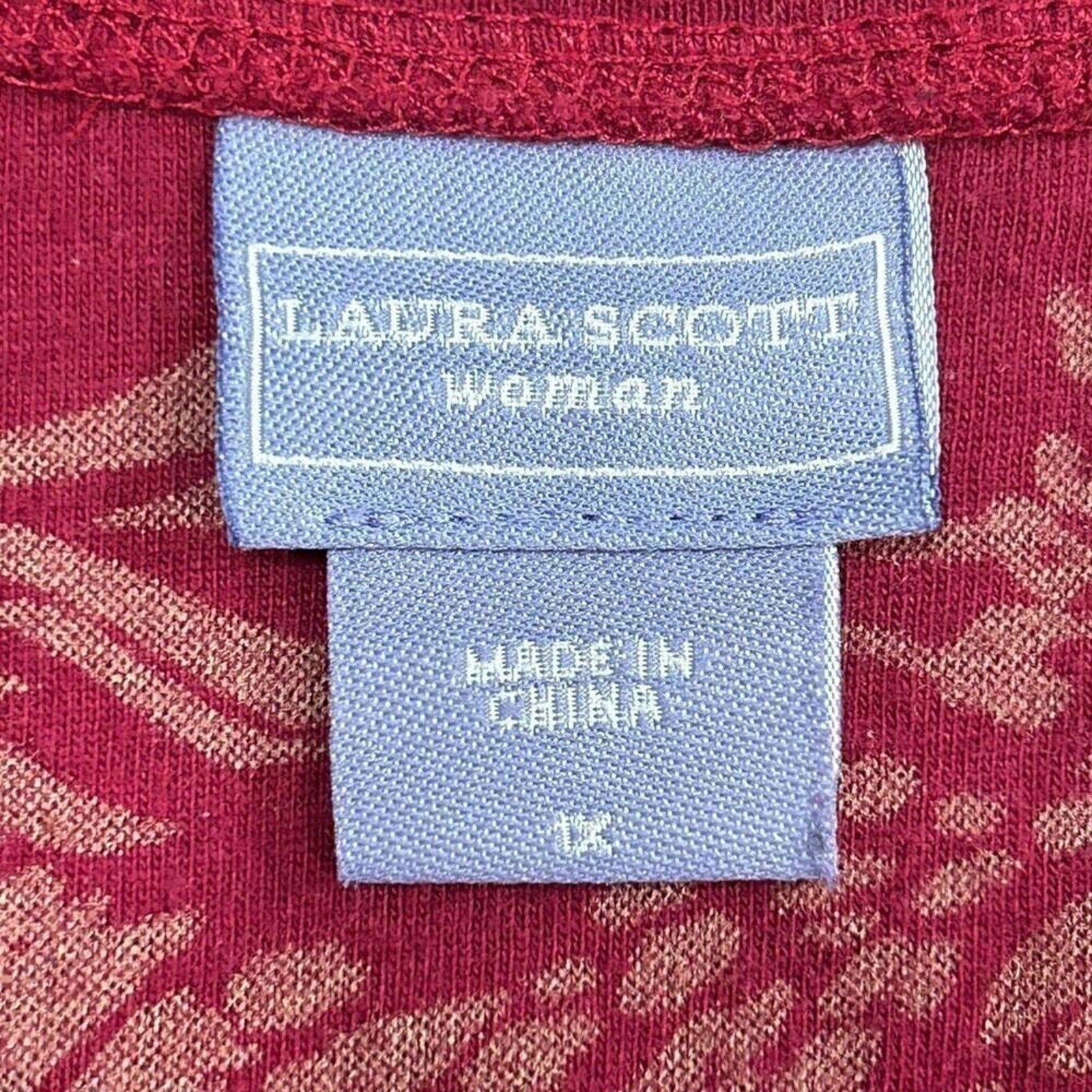 Laura Scott Women Plus Size 1x Dark Burgundy Paisley T-Shirt Top Beads #K1372