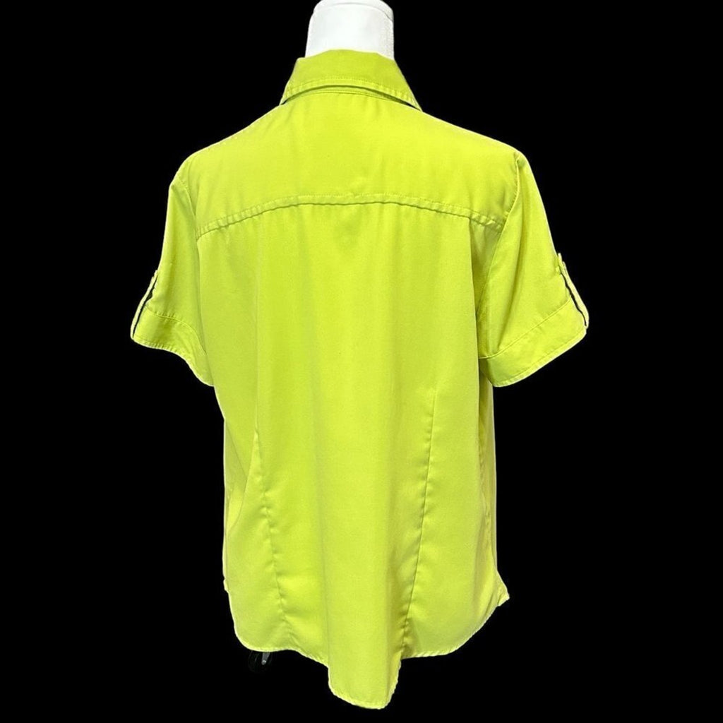 Joanna Women's Blouse Size L, Lime Green Top Short Sleeve #B1465