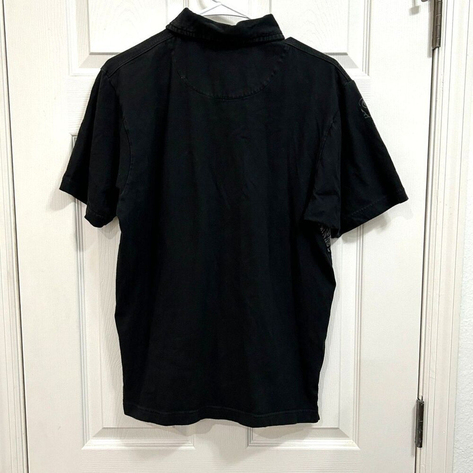 Marc Ecko Super Cool Affliction Black Polo Collar Shirt Size M 100% Cotton