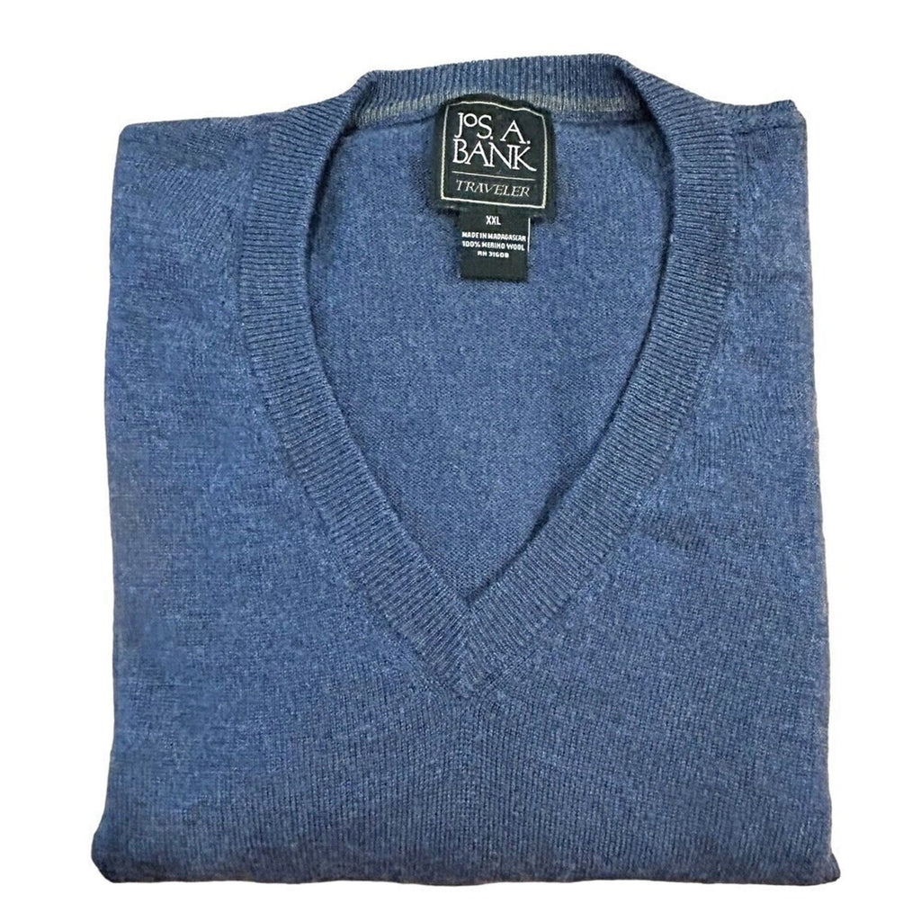 JOS A BANK 100% Merino Wool Men's Sweater TRAVELERS Blue SZ. 2 XL (XXL) #J1330