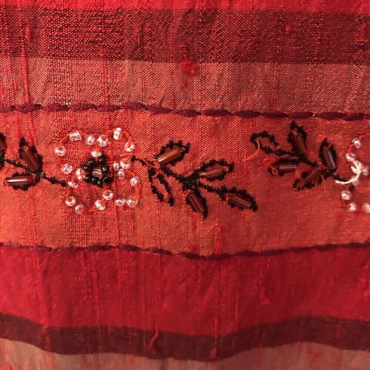 Chico’s Design Silk Embroidered Beaded Striped Top L