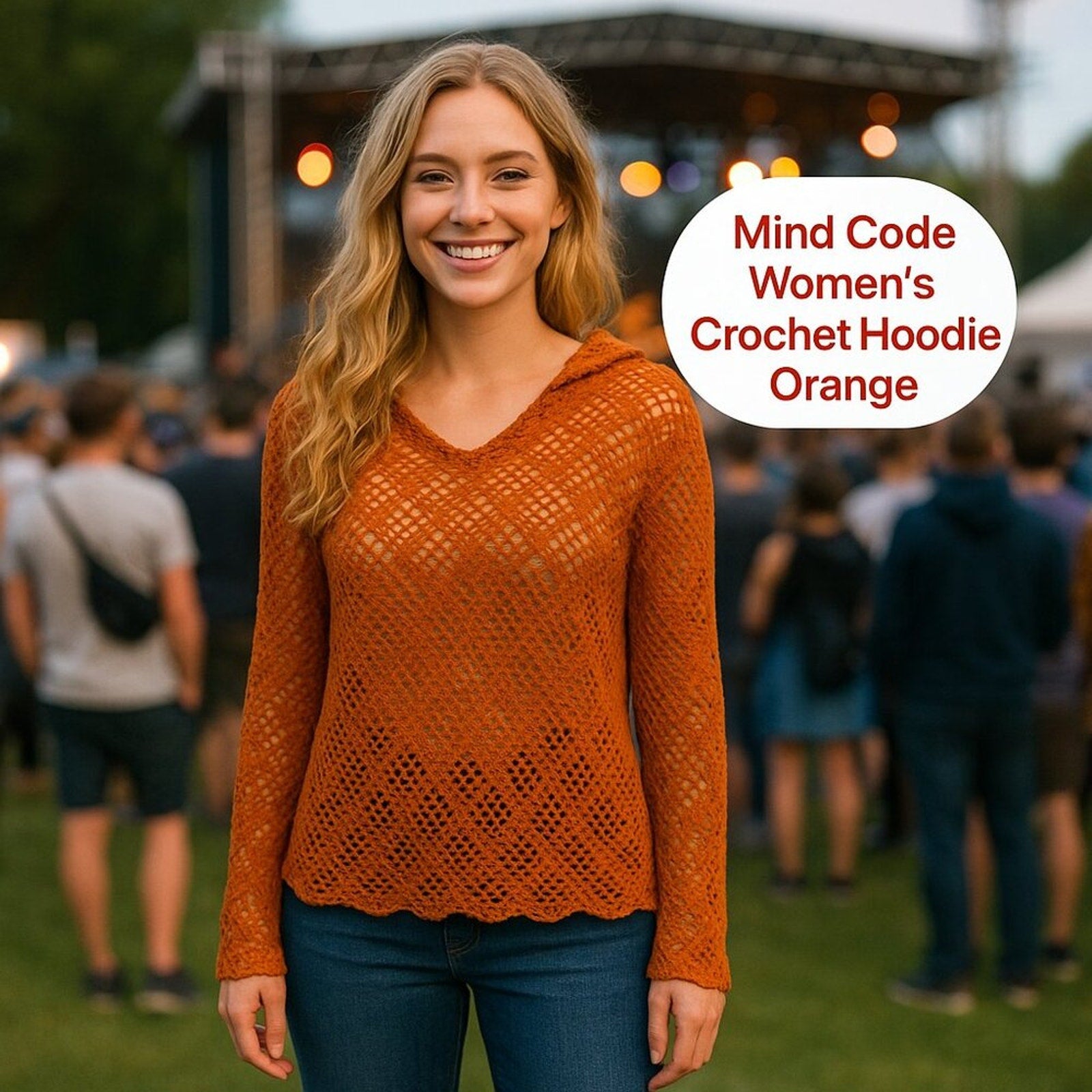 Mind Code Women's Crochet Hoodie Orange (See Photos for Size ) Inv. E-1065