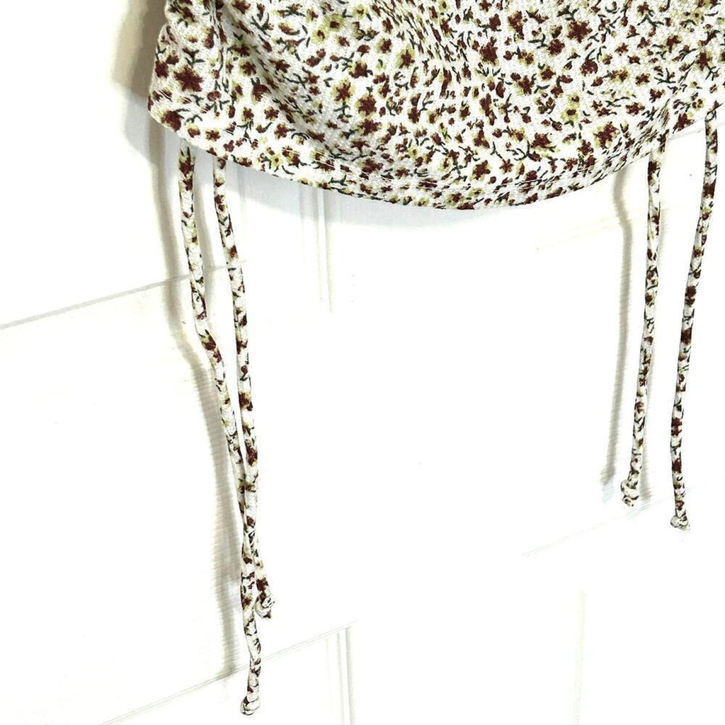 Popular 21 Womens Flower Pattern Top Sx. M, Drawstring Waist Crop #B1607