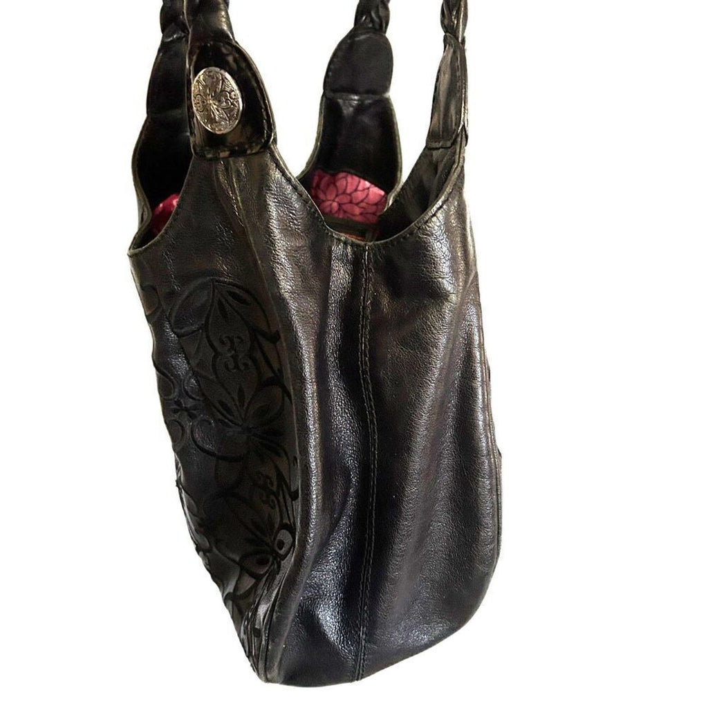 Brighton Masterpiece Leather Black Florencia Embroidered Floral Purse Bag