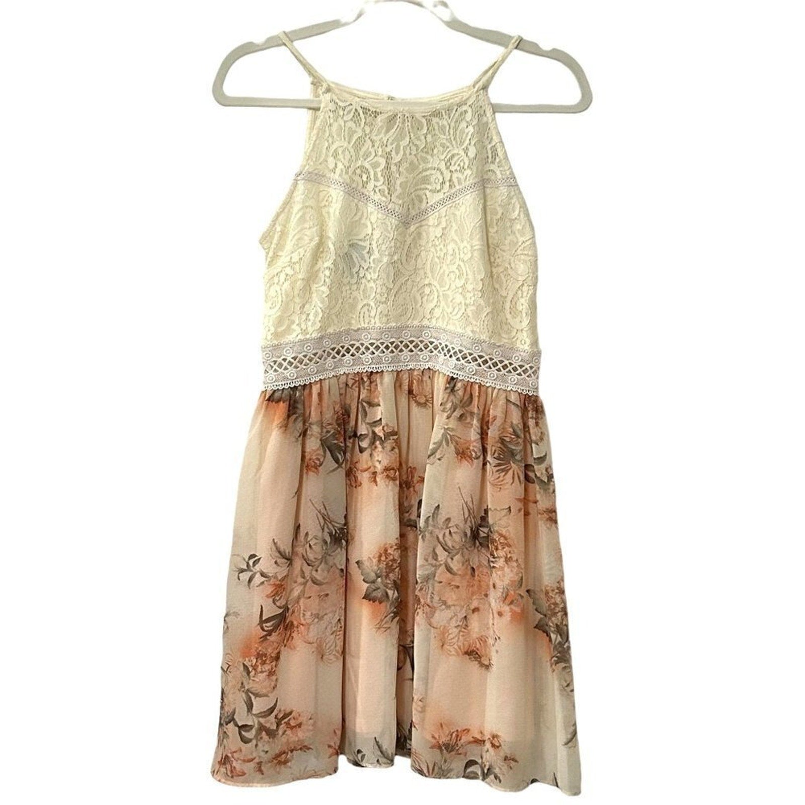 By & By women’s dress peach floral print top lace design size 13 #BH