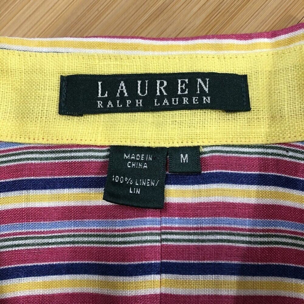 Lauren - Ralph Lauren Women's Stripe Linen Shirt - Yellow Collar & Sleeve Lining