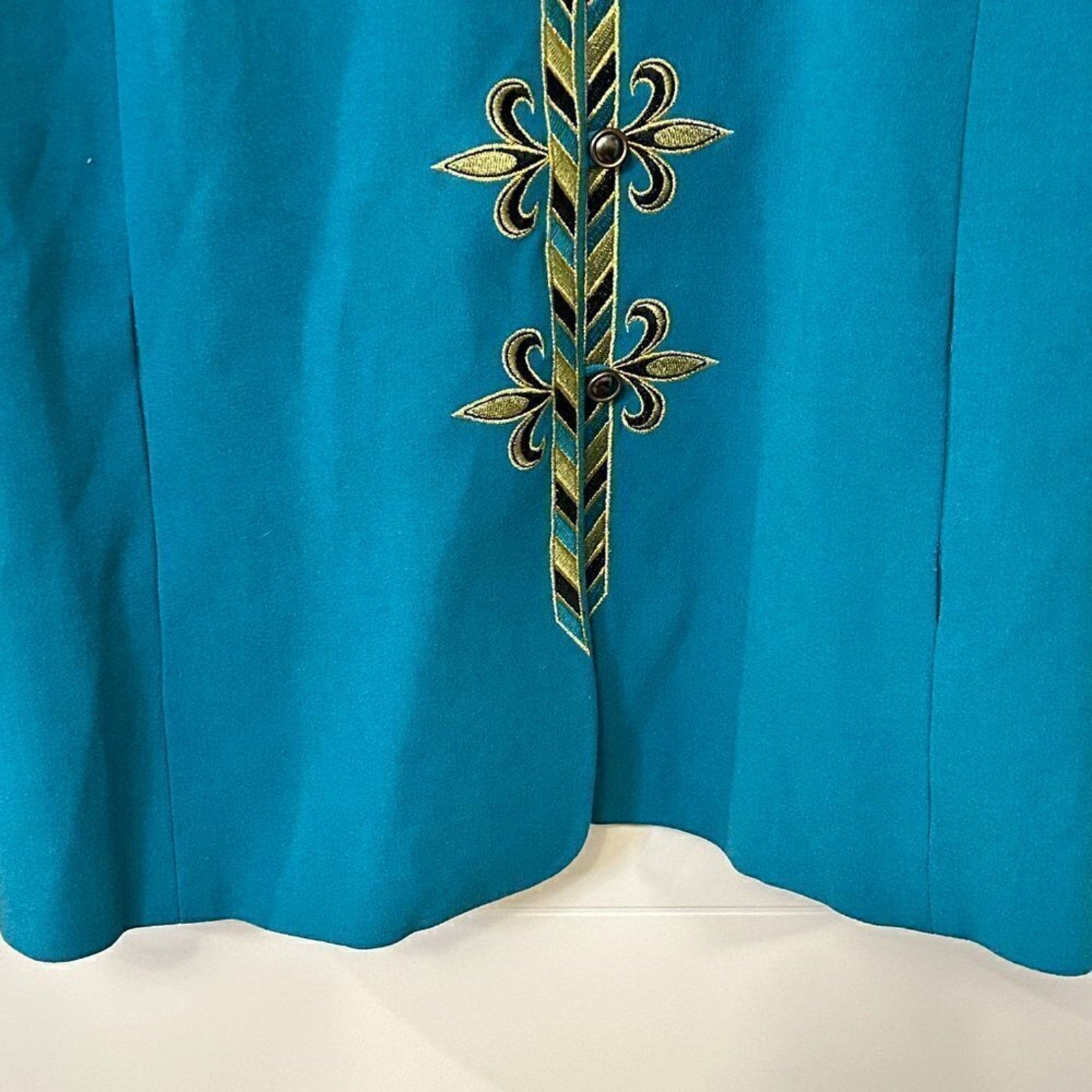 Bob Mackie Wearable Art Womens Sz XL Turquoise Blue Fleur De Lis Embroidery  #SH